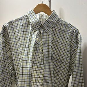 Brooks Brothers Men's Light Blue and Olive Plaid Shirt